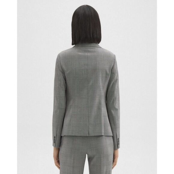Theory Carissa Women's 8 Slim Tartan Plaid Wool Gray Two Button Blazer - Picture 3 of 15